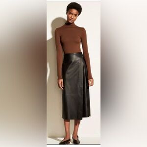 Vince Black Lambskin leather wrap skirt